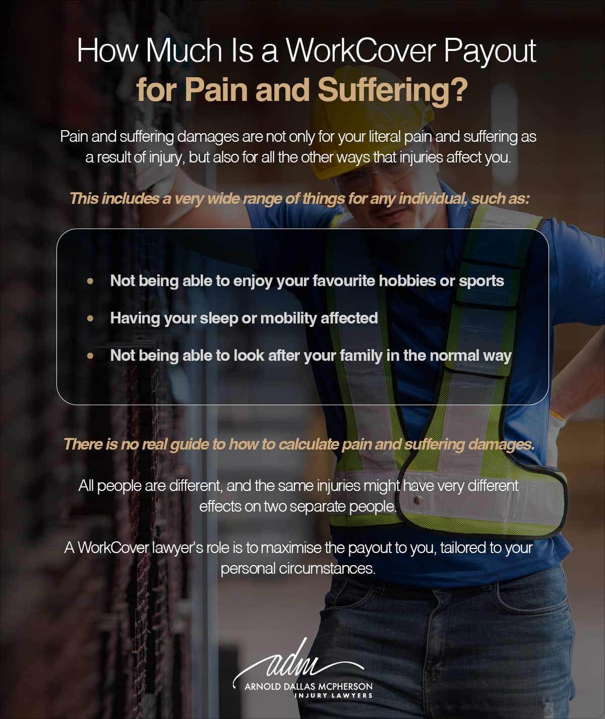 How much is a WorkCover payout for pain and suffering? | Arnold Dallas McPherson Injury Lawyers