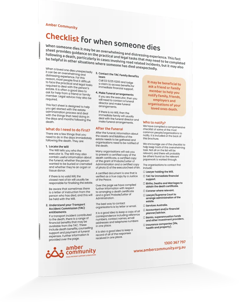 Amber Community - Checklist for when someone dies