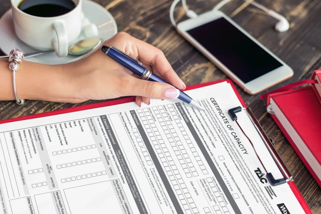 Certificate of Capacity form WorkCover and TAC