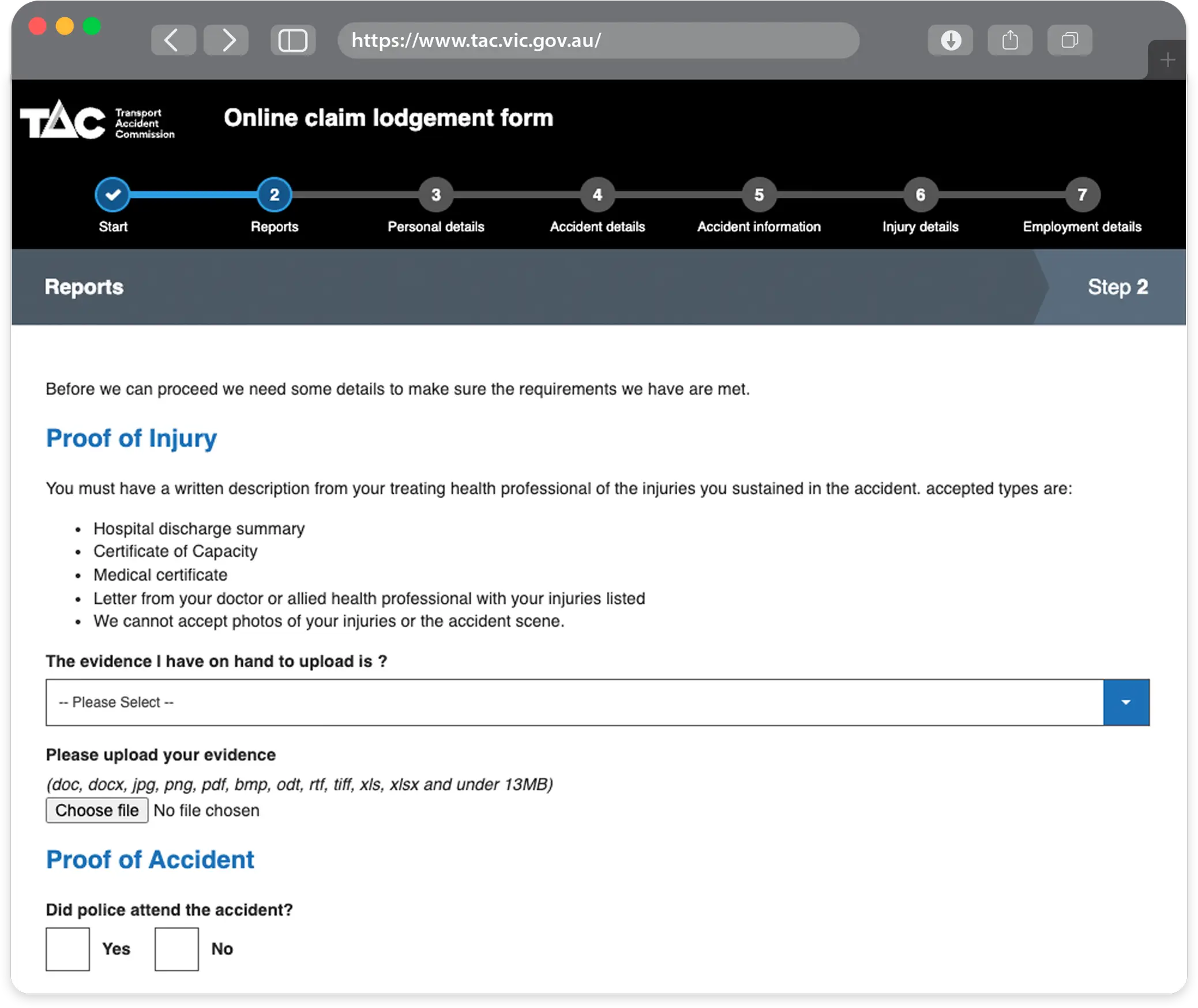 TAC Claim Lodgement Form for transport accidents - Lodge your TAC claim within 12 months of an accident